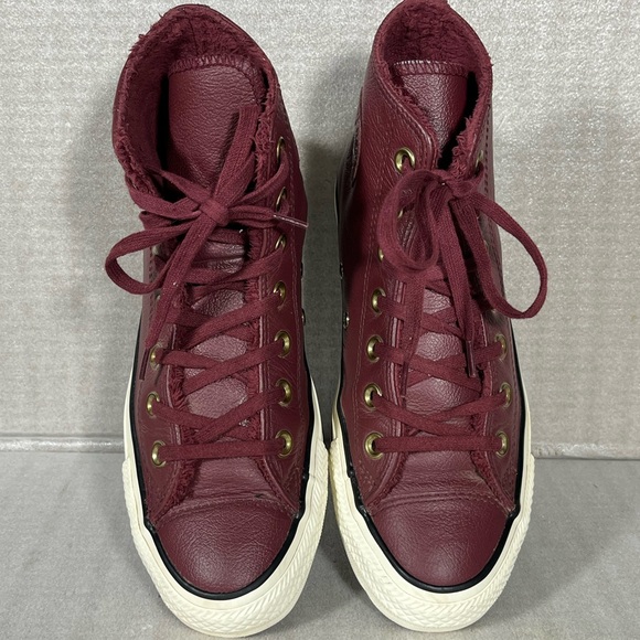 Converse Maroon Leather High Top Sneakers Women's Size 7.5) (553366C) - Picture 4 of 8